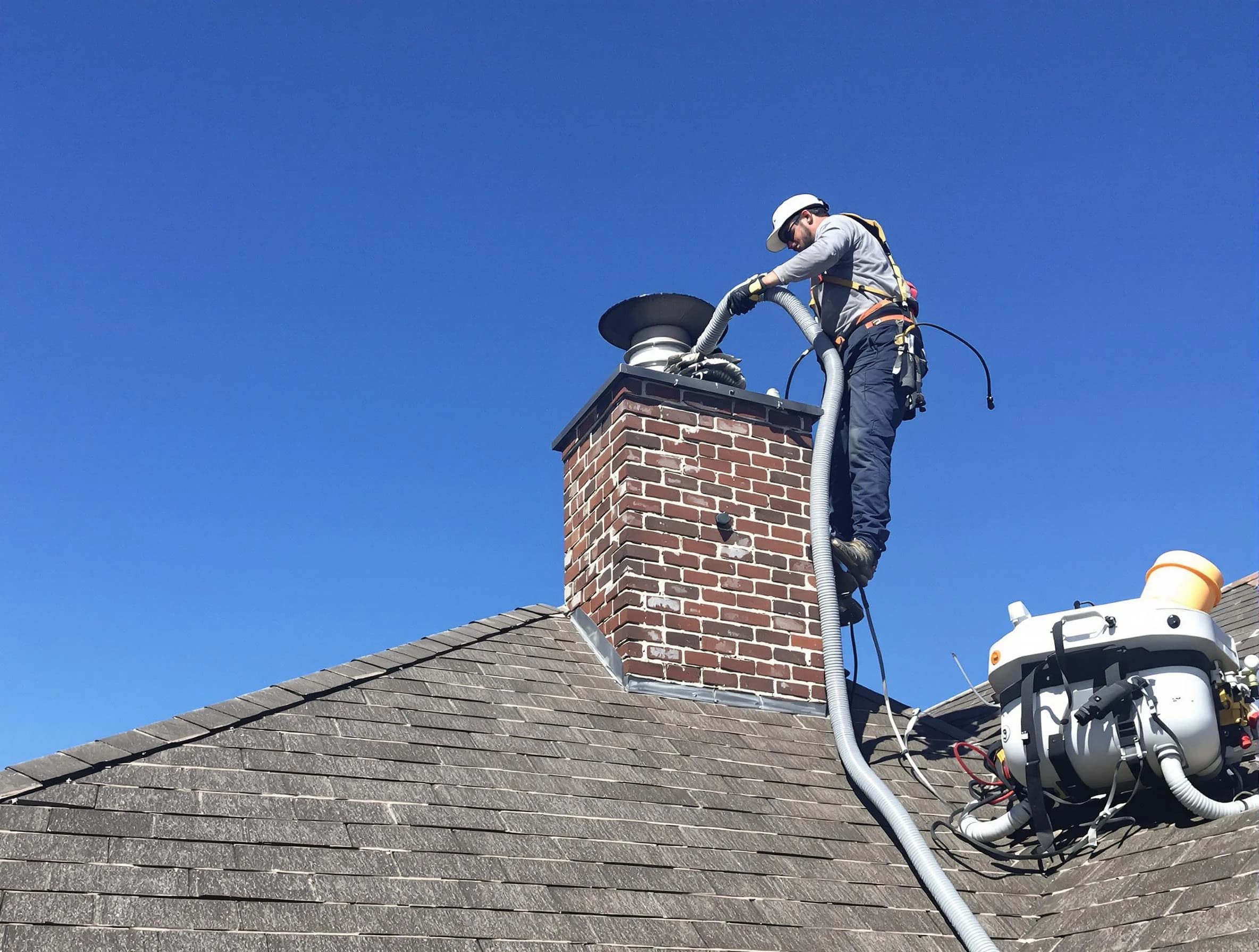 Dedicated Freehold Chimney Sweep team member cleaning a chimney in Freehold, NJ