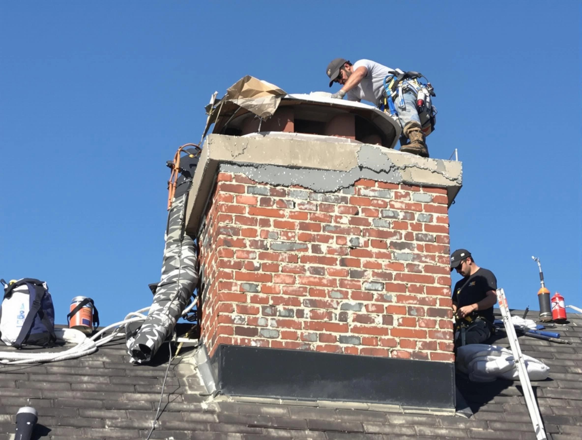 Freehold Chimney Sweep installing a custom chimney crown in Freehold, NJ