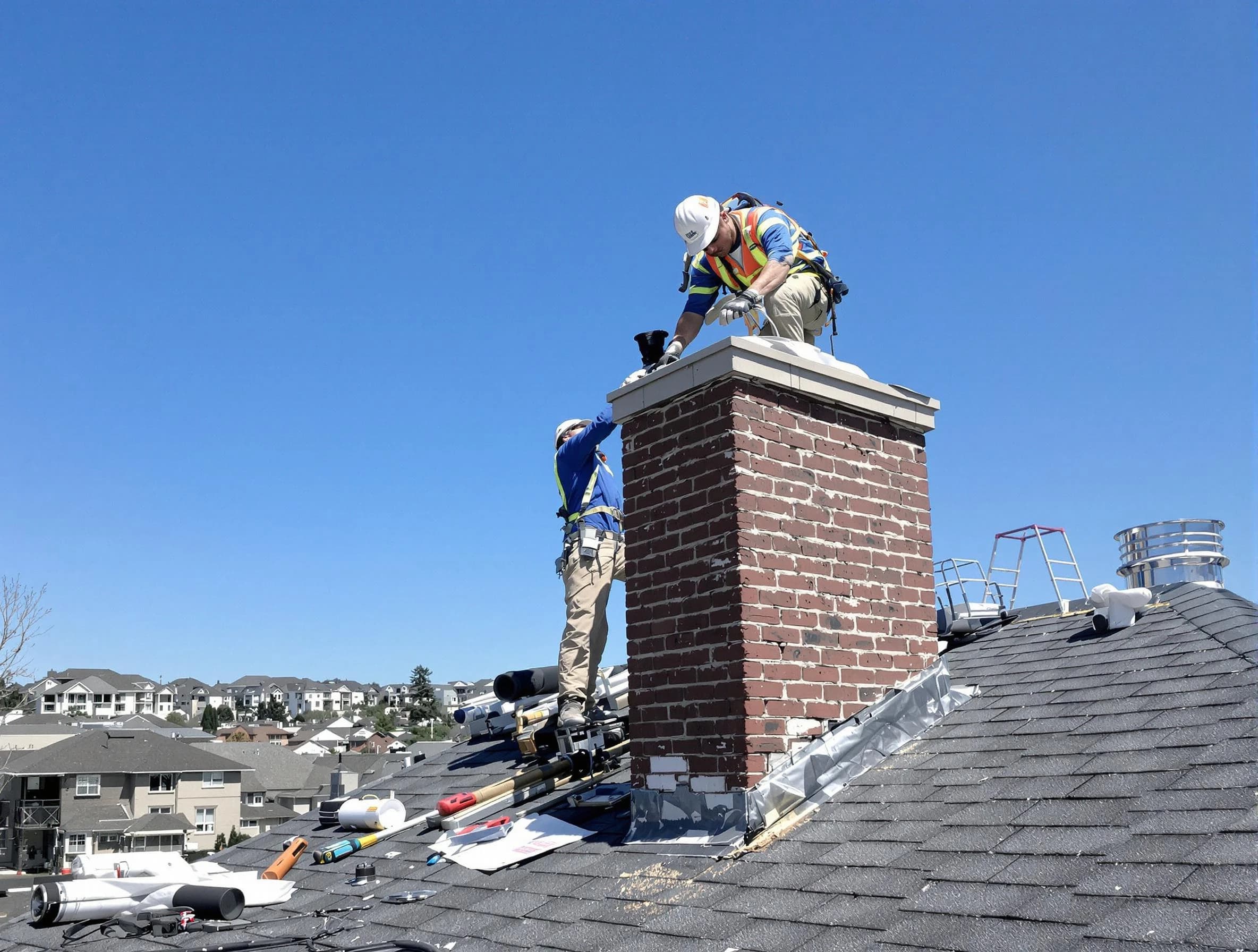 Freehold Chimney Sweep repairing a chimney crown in Freehold, NJ