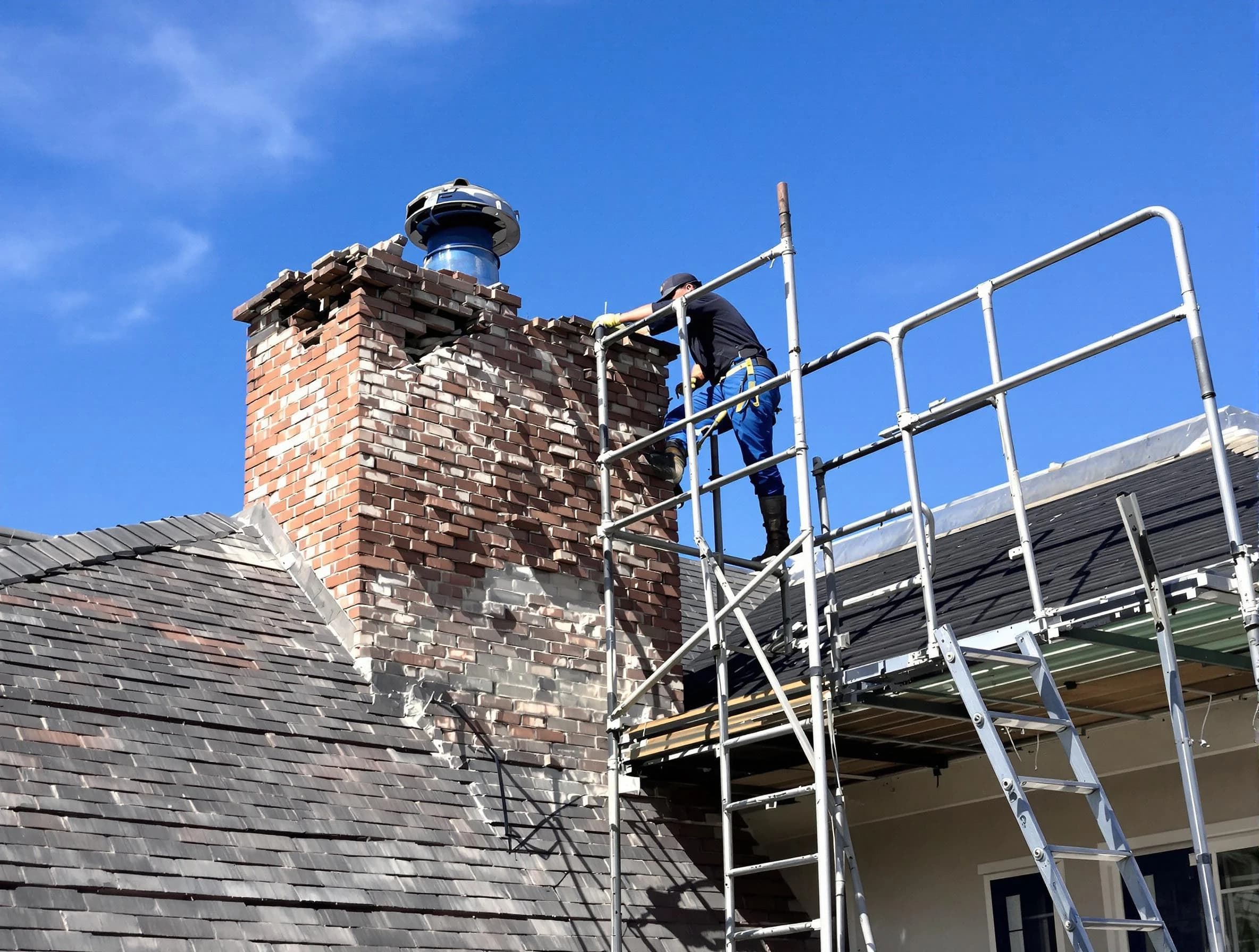 Rebuilding a chimney structure by Freehold Chimney Sweep in Freehold, NJ