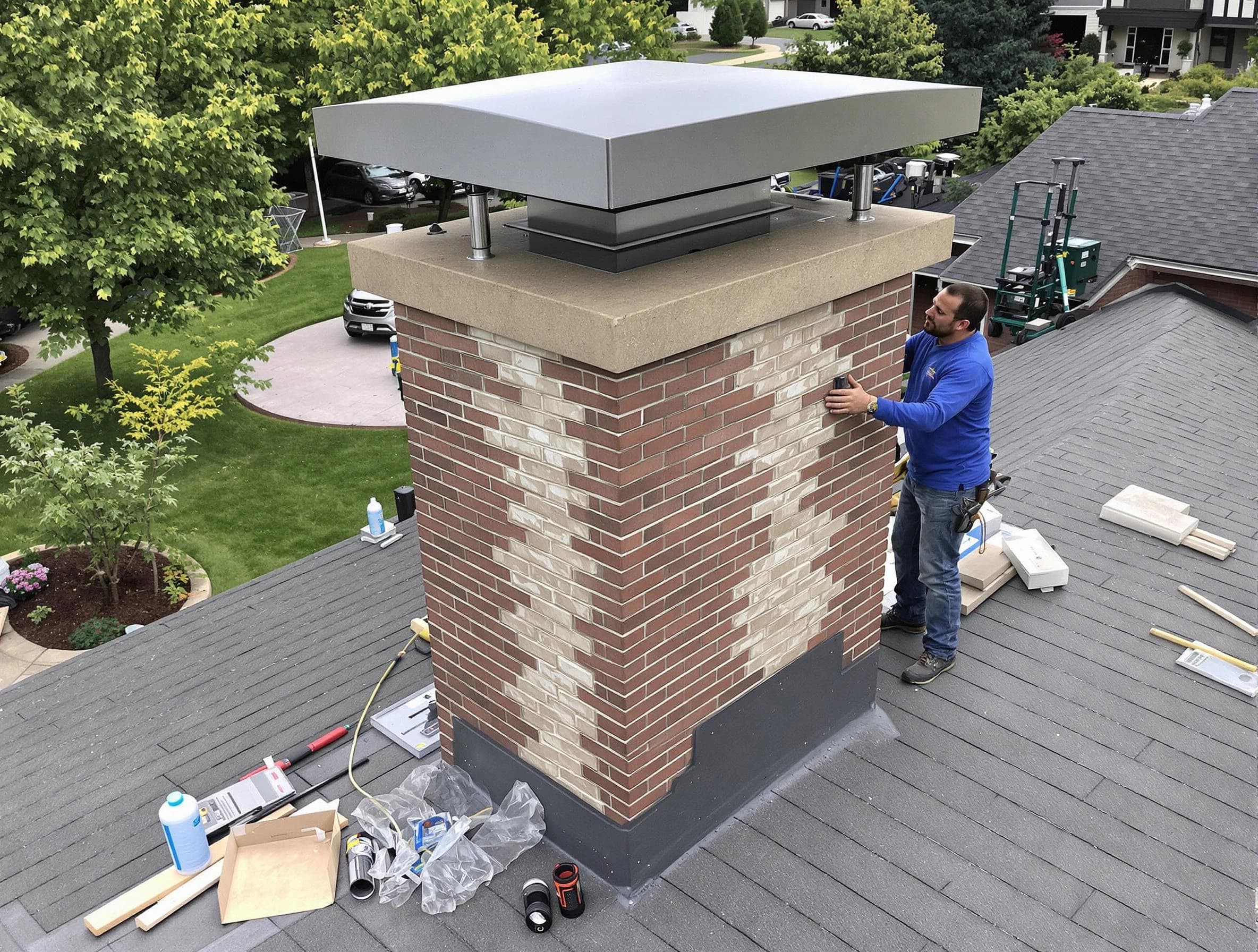 Freehold Chimney Sweep team working on a custom chimney remodel in Freehold, NJ