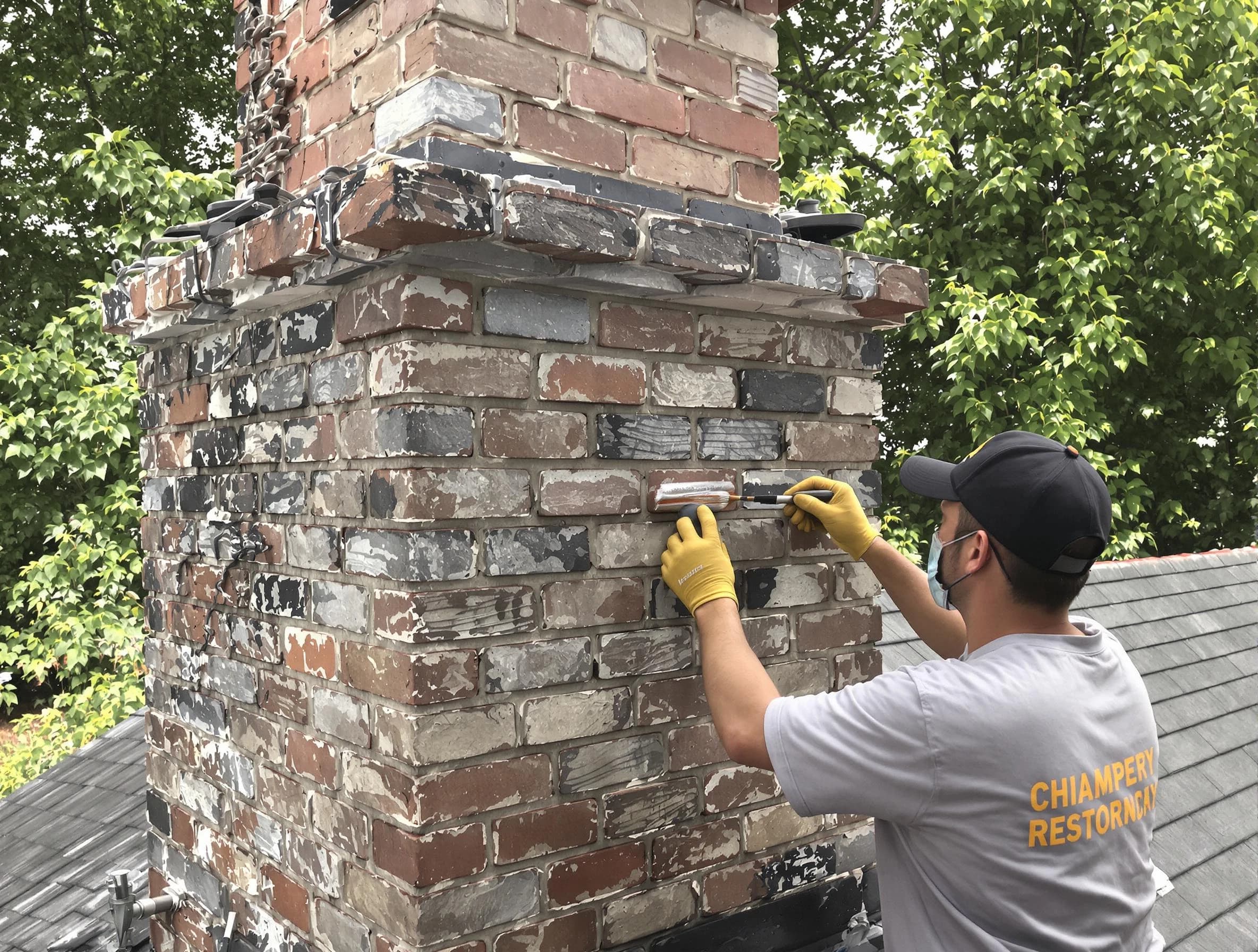 In-progress chimney restoration by Freehold Chimney Sweep in Freehold, NJ