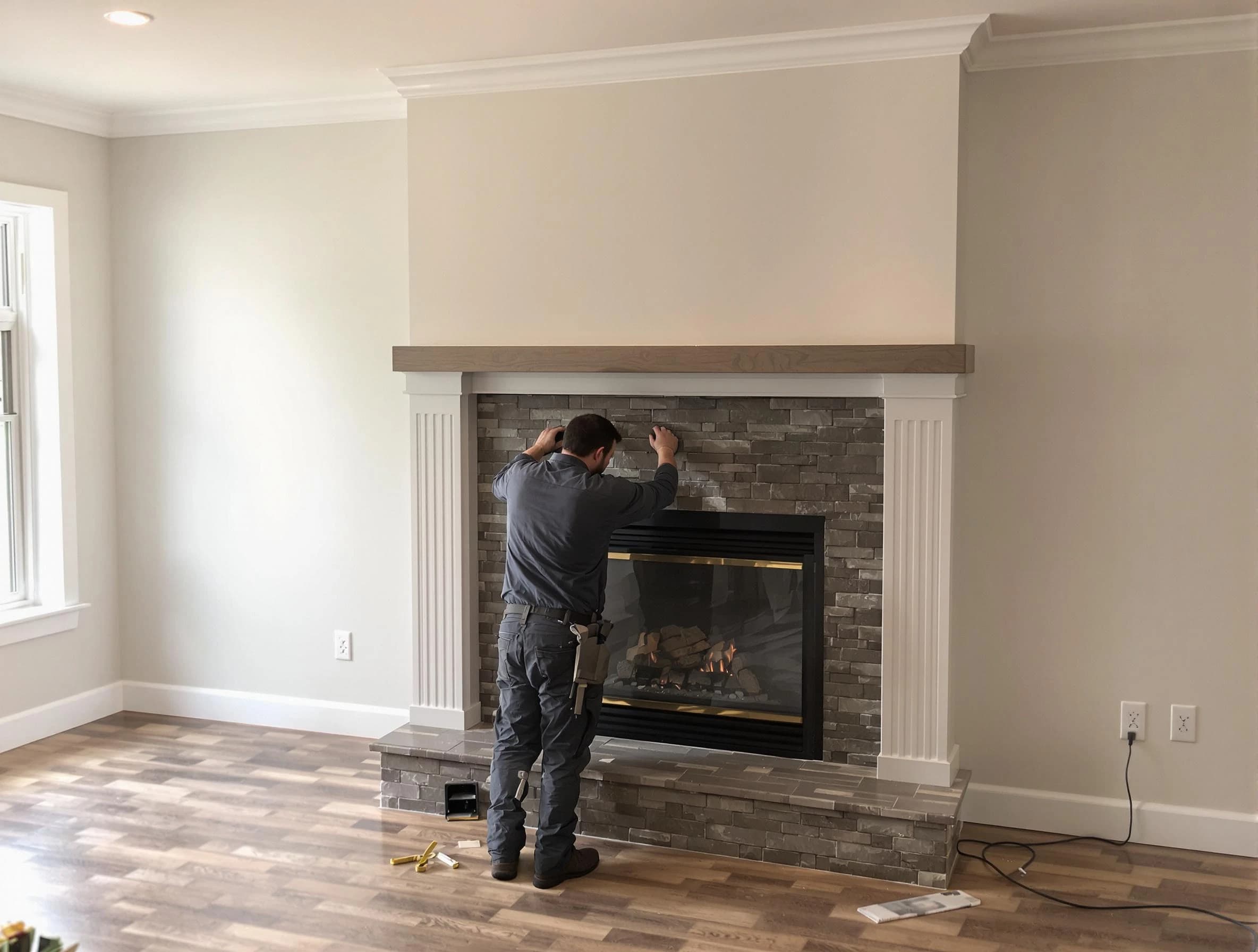 Freehold Chimney Sweep finishing a custom fireplace install in Freehold, NJ